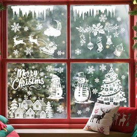 Christmas Window Clings Decoration, Santa Claus Christmas Tree Snowman Snowflake Deer DIY Stickers Xmas Reusable No Glue Decals for Window Glass Party Supplies