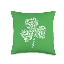 Funny St Patricks Day Shirt and Gift Dog Paw Shamrock St Patricks Day Cat Saint Pattys Gift Throw Pillow, 16x16, Multicolor