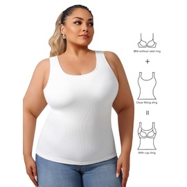 Plus Size Simple Shapewear Top-Sculpting, Tummy Control Vest with Built-in Bra for Fall & Winter-Comfortable Tank Tops (US, Alpha, 1X, Plus, Regular, White)