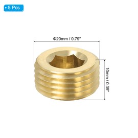 PATIKIL 5pcs 1/2" Female BSP Pipe Plug Internal Hex Thread Socket Hex Countersink Solid Brass Pipe Plug Fitting Set for Pipe Air Tank