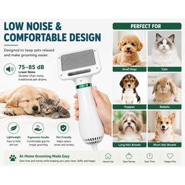 2-in-1 Dog Dryer with Slicker Brush for Small Dogs & Cats, 300W Pet Hair Dryer for Grooming, Adjustable Temperature, Low Noise 75-85dB, Overheat Protection, Fast Drying Dog Blow Dryer