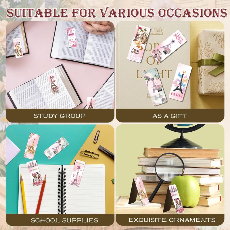Zaamwoyy 30 Pcs Paris Magnetic Bookmarks Cute Pink Tower Flower