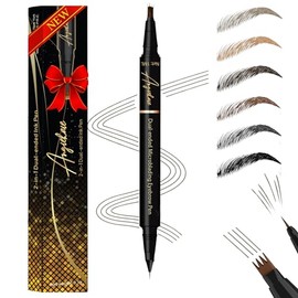 Eyebrow Pencil Medium Brown – Dual-Ended Eyebrow Pencil, Microblading Pen with Brush & Fork Tip, Waterproof, Long-Lasting, Hair-Like Strokes