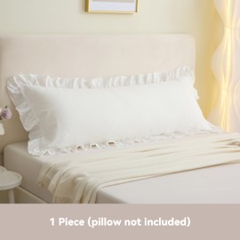 Jilboo Ruffle Body Pillow Cover 20x54 Inches Farmhouse Style- 100% Washed Cotton Decorative Sham | Off White Elegant Bedding Accent for Bed, Couch, Living Room (1 Piece)