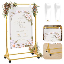 Heavy Duty Wedding Sign Holder, Adjustable Welcome to Our Wedding Sign Stand with Detachable Casters, 2 Hanging Straps-28.7x19.7x66" Wedding Seating Chart Stand for Church,Reception,Photo Booth
