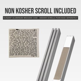 A&S Aluminum Mezuzah Case with Scroll - Adi Sidler Line Design - Kosher Mezuzah for Door - Jewish Home Decor (Silver, 6 Inches)