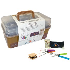 McEtt Smores Caddy - Multi-Tray S'mores Storage Box (Roasting Sticks ARE Included) & Fun Smores Stickers - Hold Marshmallows, Chocolate, Crackers, Candy, & Skewers - Camping & Campfire Accessories Kit