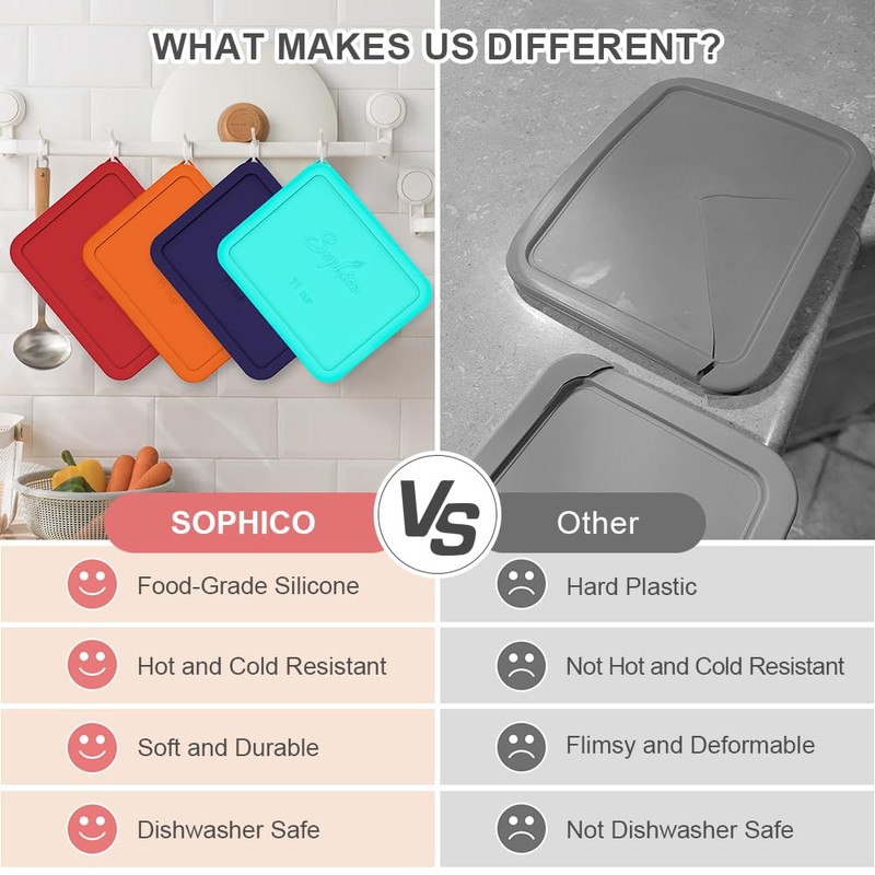Sophico 11 Cup Rectangle Silicone Storage Cover Lids Replacement for