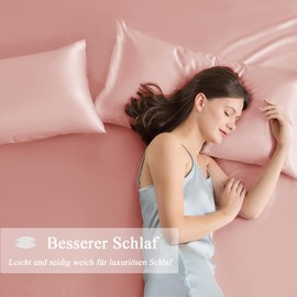 Vielit Set of 2 Satin Cushion Covers 50 x 70 cm with Zip, Soft Like a Silk Pillowcase, Like Silk Pillowcase Suitable for Curly Hair, Satin Pillowcase Pillowcases Peach Pink Cushion Cover