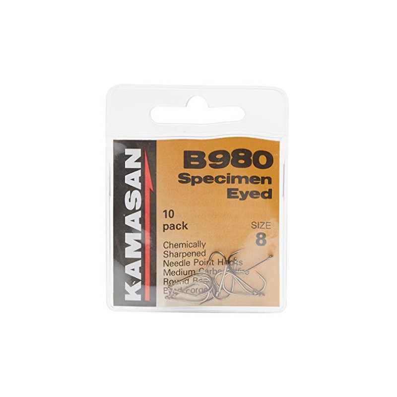 KAMASAN B980 Barbed Specimen Eyed Hooks - Size 8, One