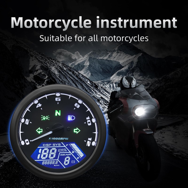 MH Universal Motorcycle Speedometer Digital Gauge Cluster - Motorcycle MPH