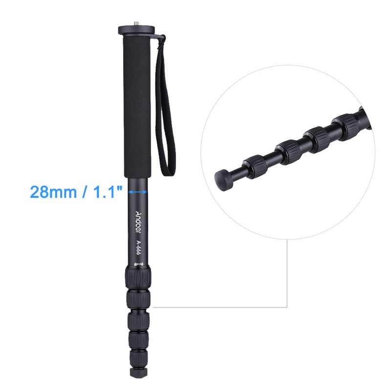 Andoer A-666 181cm/5.9ft Telescoping Aluminum Camera Monopod Unipod Stick 6-Section