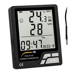 PCE Instruments PCE-HT 50 Room Hygrometer, for Humidity and Temperature Measurement, Includes External Temperature Sensor, Along with a Clear Display and Data Logging Function