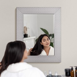 Head West Champagne Honeycomb Embossed Beveled Framed Wall Mount Vanity Mirror, Accent Decorative Mirror for Wall Decor, Modern Bathroom Mirror for Over Sink, Bedroom Living Room - 25.5" x 31.5"