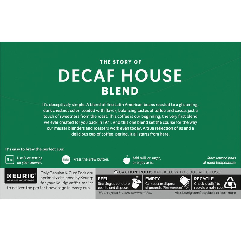 Starbucks K-Cup Coffee Pods, Medium Roast Coffee, Decaf House Blend,
