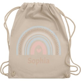 Geschenk mit Namen personalisiert by Shirtracer - Gym Bag Backpack - Boho - Rainbow Colour Arch Sky Rainbow, 02 natural white