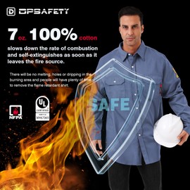 DPSAFETY FR Shirts for Men 7oz Hi Vis Fire Resistant Shirts NFPA CAT2 Welding Shirt 100% Cotton Flame Resistant Shirt Light Blue(Medium)