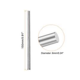 Rebower 304 Stainless Steel Solid Material Round Rod, [for Punches, Various Shafts, DIY Crafts, Model Plane, Model Ship, Model Cars] - 6 mm x 150 mm / Silver Tone / Pack of 5