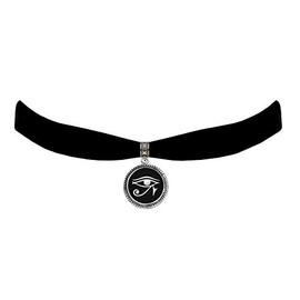 Victorian Vault Egyptian Art Black Velvet Choker Steampunk Gothic Pendant Necklace (Black & White Eye of Horus)