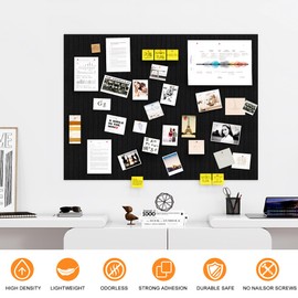 PAG-Mass Felt Bulletin Board 36" x 24" Large Cork Board for Wall Push Pin Board for Office 6 Pack DIY Photo Picture Decorative Panels Squares Wall Tiles for Home, Black