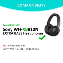 Replacement Ear Pads for Sony WH-XB910 XB910N, Headphones Earpad Cushions for Sony XB 910 Over-Ear Headsets, Protein Leather (Black)