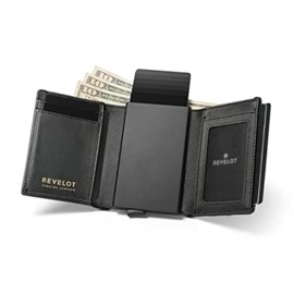 Revelot Trifold Genuine Leather Wallet/Smart Card Holder / W5, Black Nappa Leather / Matte Black Smart Card Holder, Small, Smart Cardholder Wallet With Magnetic Coin Pouch