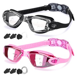 COOLOO Swim Goggles, 2 Pack Goggles Swimming Adult Swimming Goggles for Women Men Youth Teen Kids Anti Fog Anti-UV No Leaking