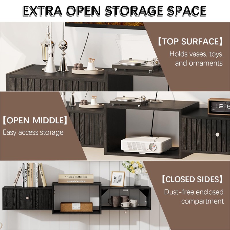 Katrawu 43" Floating TV Stand, Wood Entertainment Center with Big