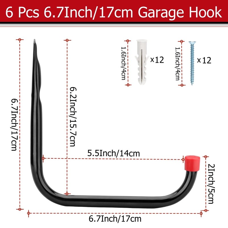 Garage Storage Hooks, 17cm Heavy Duty Wall Hooks for Organizing