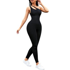 SUNACGO Enterizo Deportivo Mujer de un Hombro Mono Deportivo Acanalado para Mujer Jumpsuit para Mujer sin Mangas Control de Abdomen para Yoga