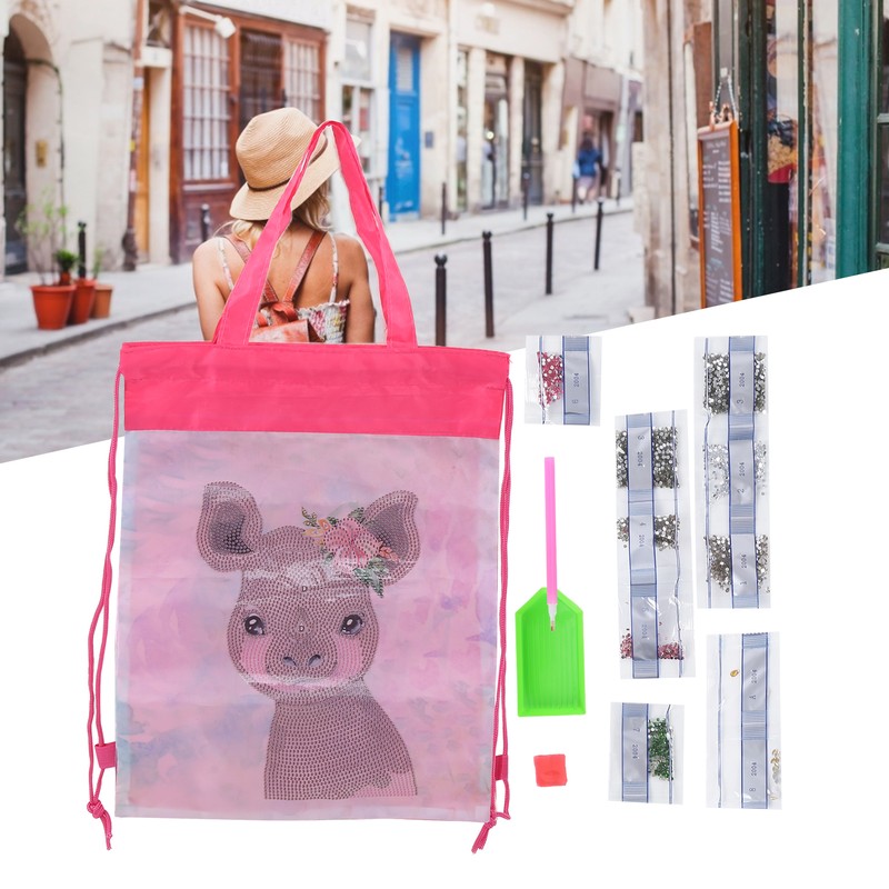 Backpack Bag WearResistant Large Capacity Rhinestones Painting with Drawstring Home