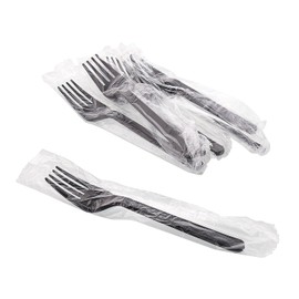 AmerCareRoyal Medium-Heavy Weight Individually Wrapped Disposable Polypropylene Plastic Forks for Restaurants and Catering, Black, Pack of 1000