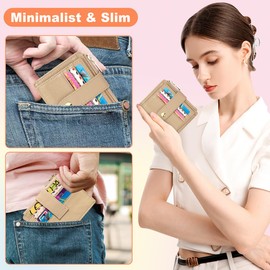 BTNEEU Credit Card Holder Women's Genuine Leather Wallet Women's Small RFID Protection Card Case with Coin Compartment Men's Wallet Mini Wallet Business Card Holder Slim Card Holder with 9 Card Slots,