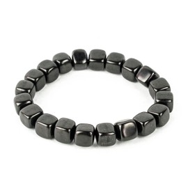 Karelian Heritage Shungite Stretchy Bracelet with Big Tumbled Beads | Natural Semi-Precious Black Stone Jewelry | Protective Powerful Defender Mineral | Spiritual Healing Chakra Balance Reiki SB12L