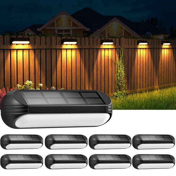 WdtPro Solar Fence Lights Outdoor Waterproof, 8 Pack Bright Solar Deck Lights with Warm White & RGB Modes, LED Solar Step Lights Outdoor for Stairs, Steps, Deck, Fence, Pool, Patio