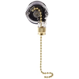 NSI 75111CQ Pull Chain Switch, Off-On-On-On Circuit Function, SP3T, Brass Actuator, 6/3 amps at 125/250 VAC