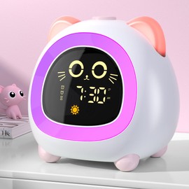 ANALOI OK to Wake Clock for Kids, Kids Alarm Clock with Sleep Training Night Light Dual Alarm Auto Off Timer Stay in Bed for Kids and Toddlers, Pink