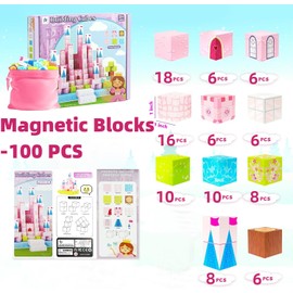 Magnetic Blocks-100PCS Magnetic Blocks Princess Toys,Build Mine Magnet World,STEM Sensory Magnetic Building Blocks Construction Toys Kids,Birthday Gifts for Kids 3+Years Old,Creative Kids Games Toys
