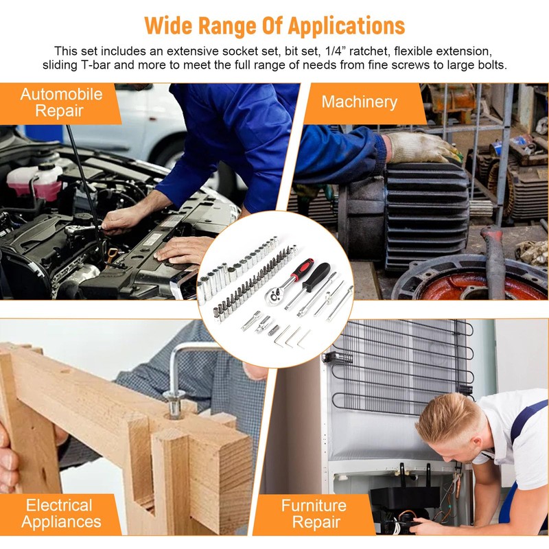 Faankiton 53-Piece Socket Spanner Set, Ratchet Box 1/4 Inch Socket