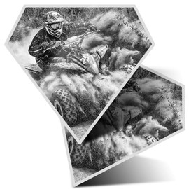 2 x Diamond Stickers 7.5 cm BW - Quad Bike ATV 4x4 Dirt Biker Sports Fun Decals for Laptops,Tablets,Luggage,Scrap Booking,Fridges, #43417