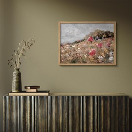 SIGNWIN Framed Pink Rose Wildflower Field Wall Art, Floral/Botanical Wall Decor Prints, Nature Wilderness Wall Décor for Living Room, Bedroom - 12"x16" Natural