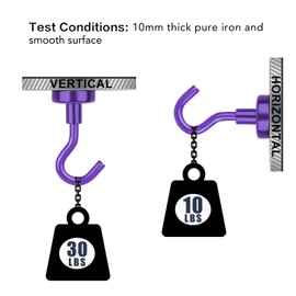 E BAVITE Strong Magnetic Hooks Heavy Duty, 22Lbs Rare Earth Magnets for Refrigerator, Home, Kitchen, Office, Cruise – 10 Pack(Purple)