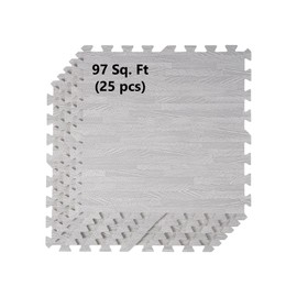 Nisorpa 97 Sq. Ft Wood Grain Foam Tiles,24" x 24" 25 Pcs Interlocking EVA Foam Floor Mats Soft Printed Protective Flooring for Home,Gym,Playroom,Gray