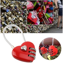 Candado con código en forma de corazón de 3 dígitos, candado con contraseña de pareja de aleación de zinc, seguro y duradero para equipaje/mochila/joyero/casillero de pasillo(rojo)