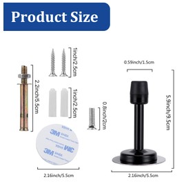 Misuyue Stainless Steel Wall Door Stop, 9.5 cm, Heavy Duty Wall Mounted with Rubber Buffer Includes Fixings - Door Buffer (Black)