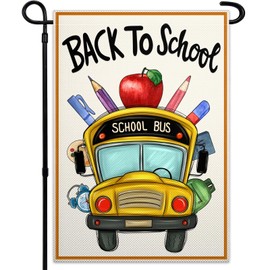Back to School Garden Flags for Outside 12x18 Inch Double Sided School Bus First Day of School Garden Flag for Outdoor Indoor House Lawn Yard Decor