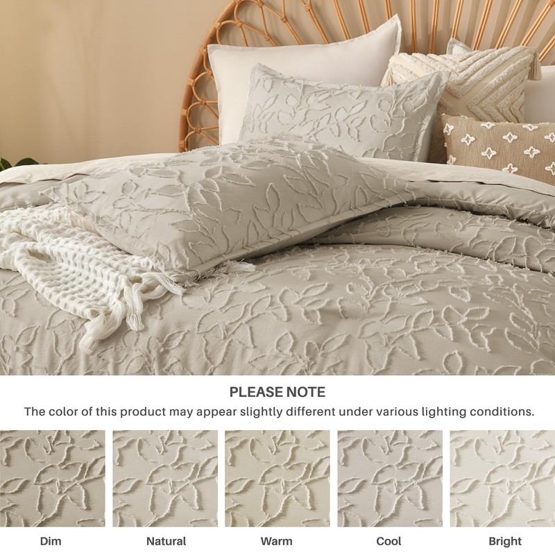 Litanika King Size Comforter Set Oatmeal, 3 Piece Boho Tufted