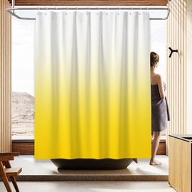 Ombre Yellow Shower Curtains for Bathroom Polyester Fabric Bathroom Curtain Weights Bottom Waterproof Washable Shower Curtains Set with Grommets and 12 Stainless Steel Hooks 72''x72''