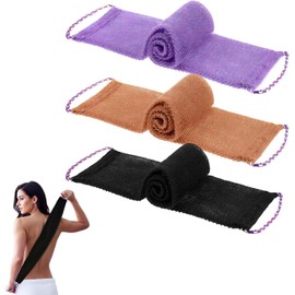 3 African Net Sponges, Bath and Shower Exfoliating Sponge, Deep Cleansing Body Scrubber, Durable Nylon Mesh Net, Three Colors Brown Purple Black, For Men and Women Skin Care Routine