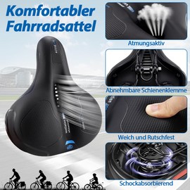 Tyafzzn Premium Bicycle Saddle, Comfortable Soft Memory Foam Ergonomic Shock Absorbing Breathable Bicycle Saddle for Women Men Children Trekking Road Bike City MTB e-Bike Bicycle Saddle